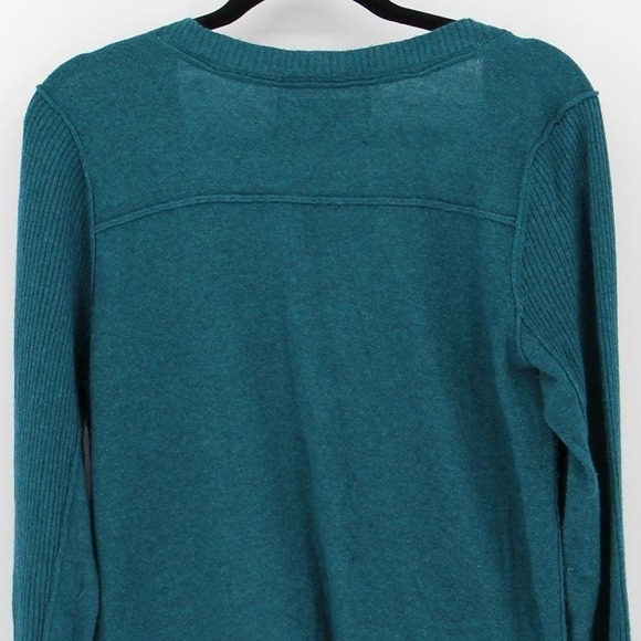 Vintage XL Teal Blue Wool Angora Blend Deep V-Neck Ribbed Sleeve Y2K Sweater - Picture 8 of 12